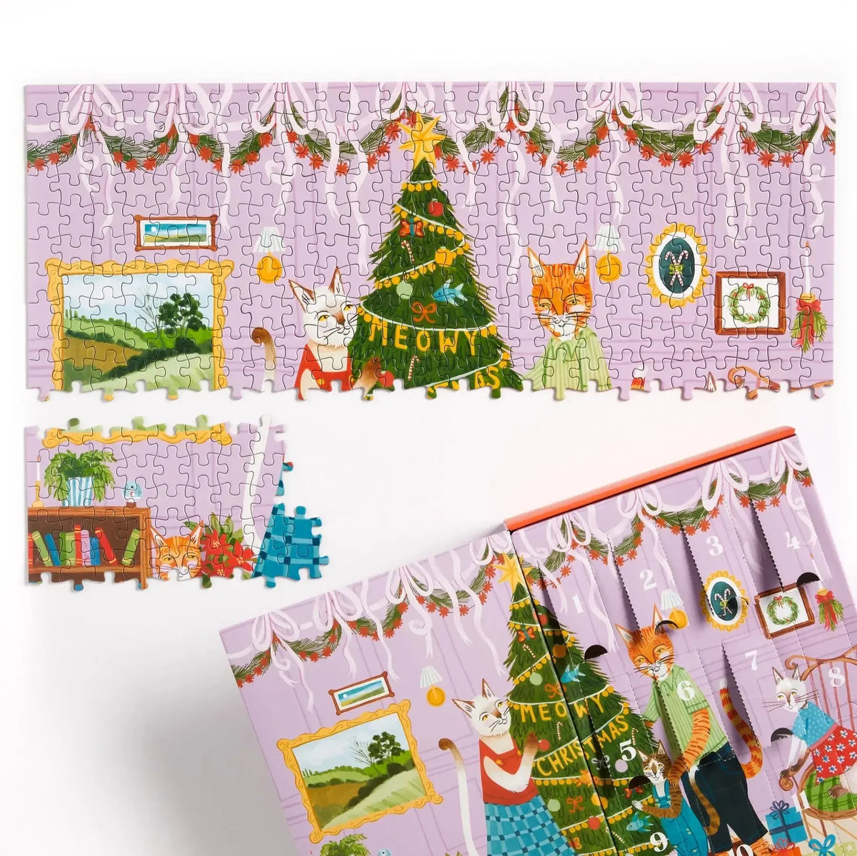 Meowy Christmas 12 Days of Puzzles 500 Piece Countdown Jigsaw Puzzle Galison