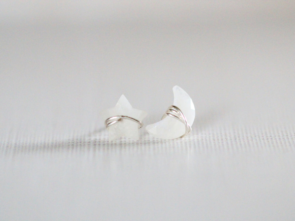 Moonbeam & Stardust Studs - Moonstone