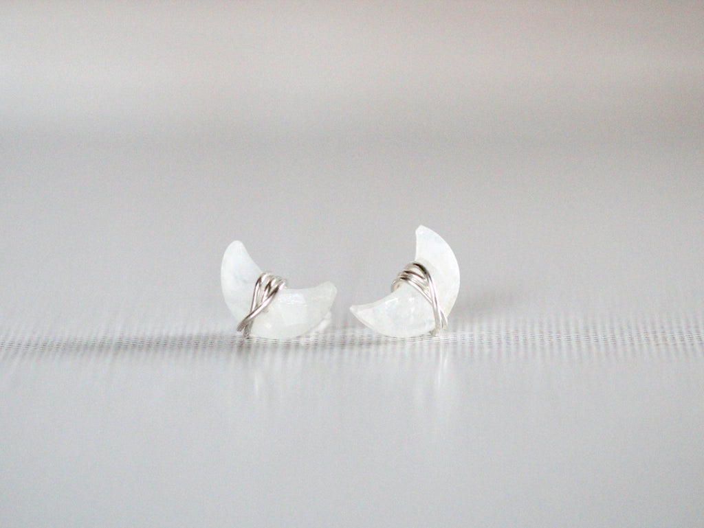 Moonbeam & Stardust Studs - Moonstone