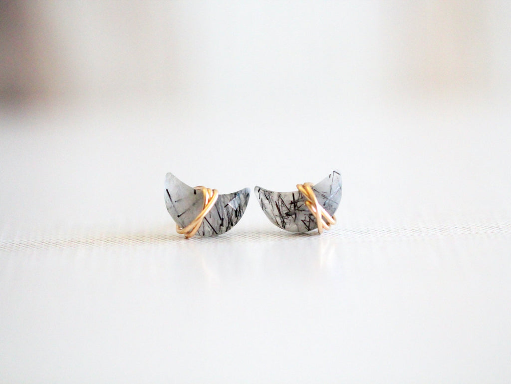 Moonbeam & Stardust Studs - Rutilated Quartz