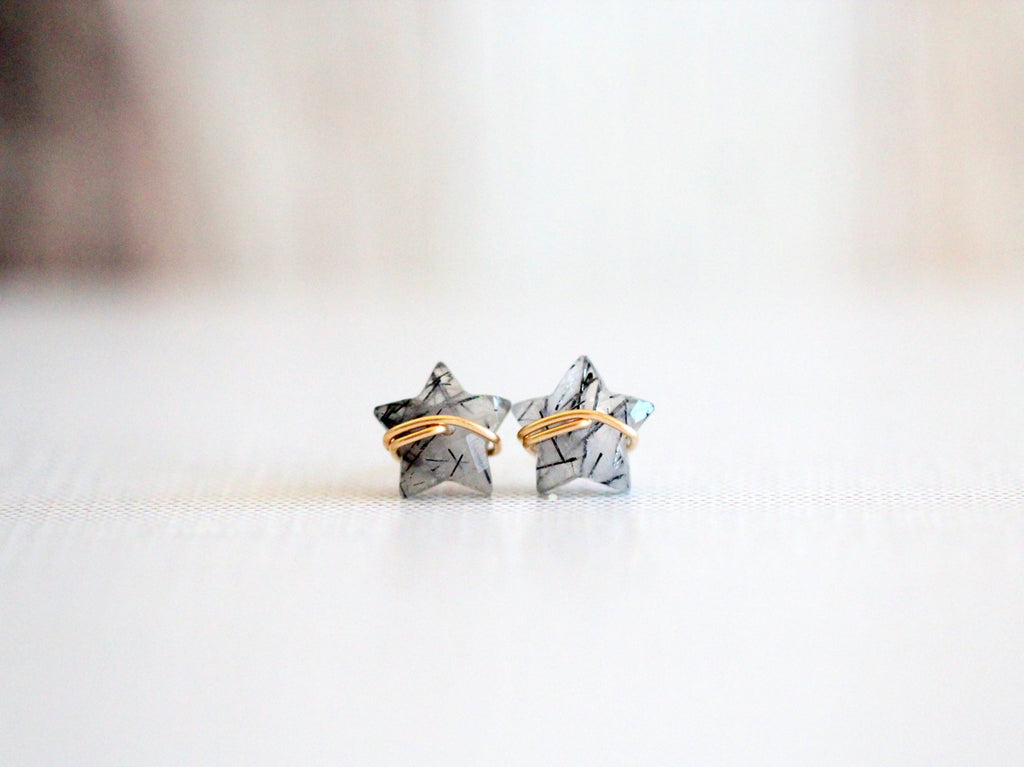 Moonbeam & Stardust Studs - Rutilated Quartz