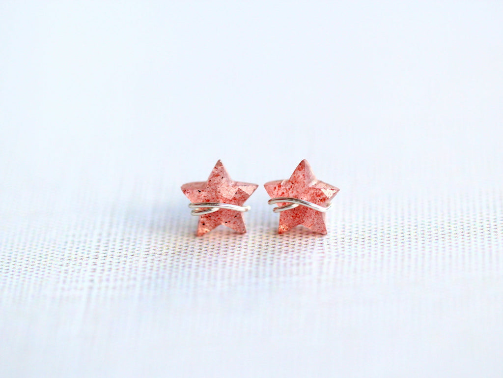 Moonbeam & Stardust Studs - Strawberry Quartz