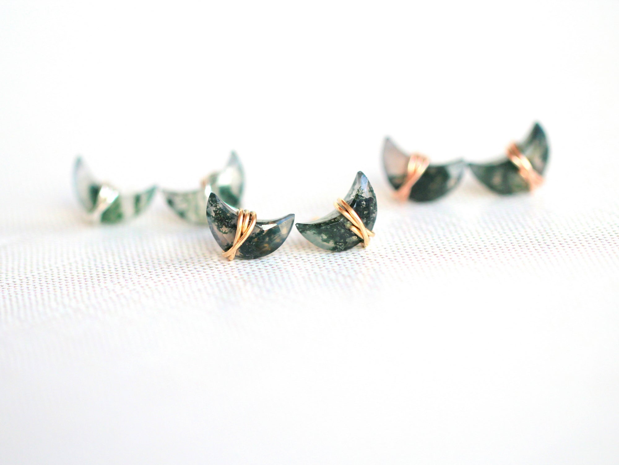 Moonbeam Studs - Moss Agate