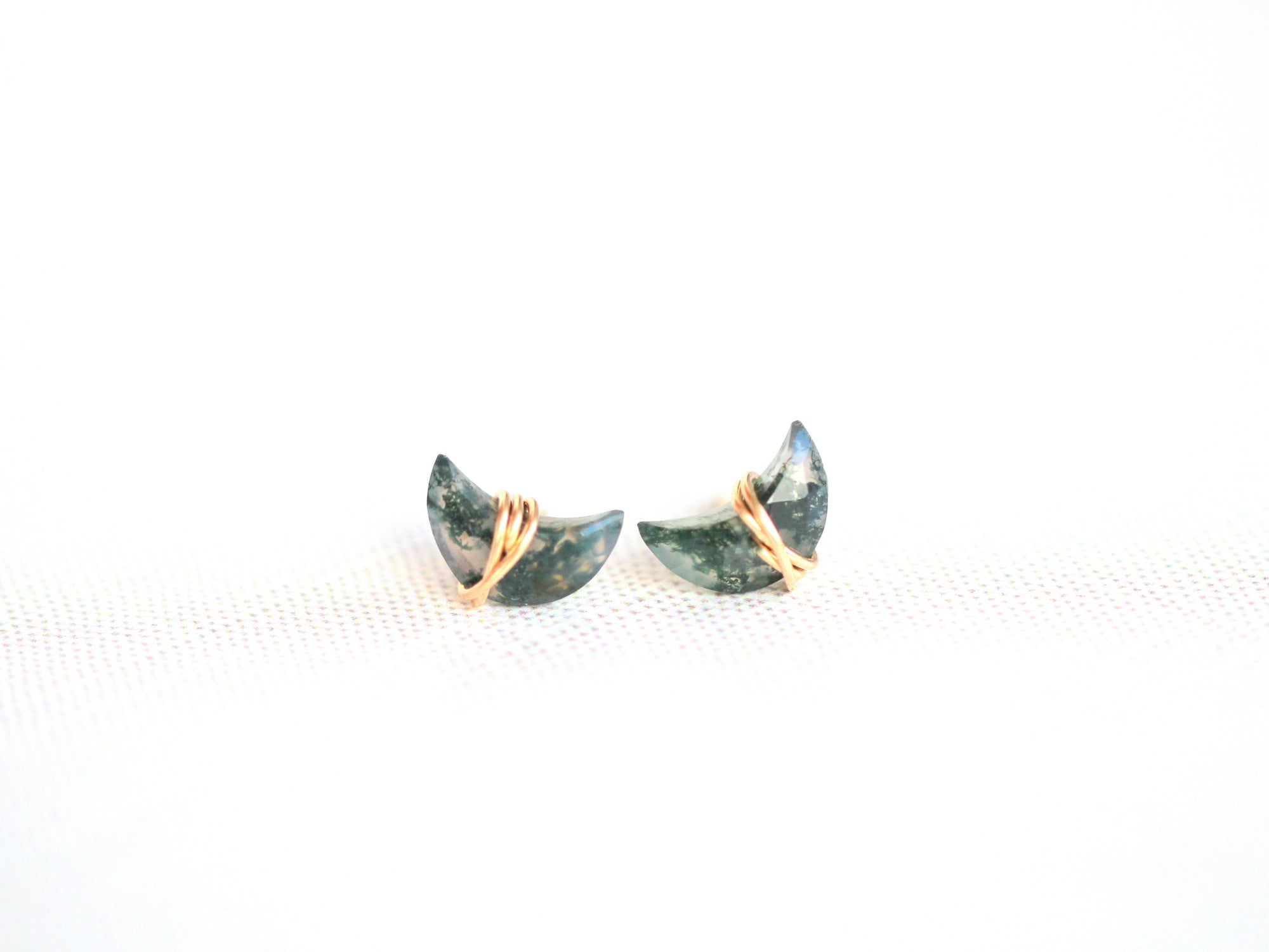 Moonbeam Studs - Moss Agate