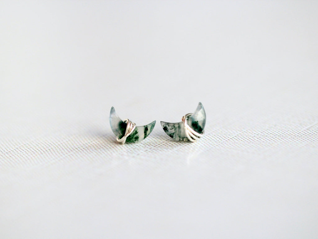 Moonbeam Studs - Moss Agate