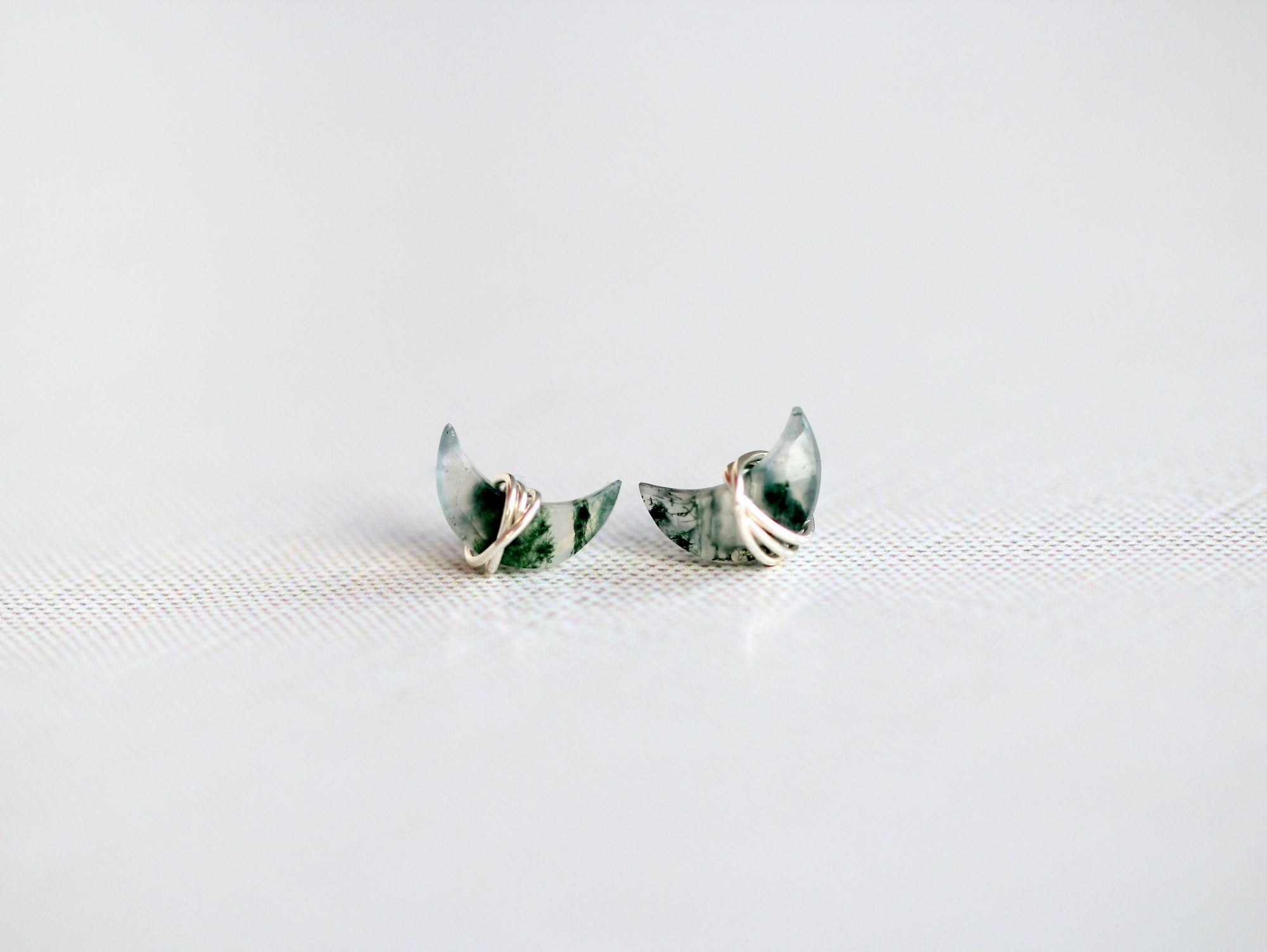 Moonbeam Studs - Moss Agate
