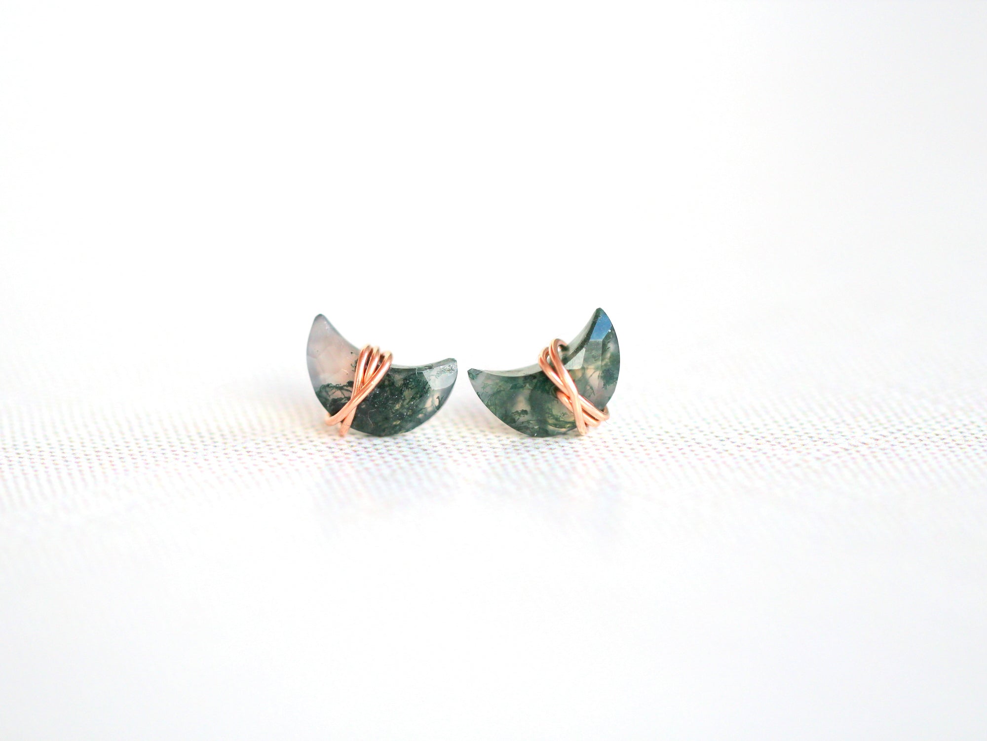 Moonbeam Studs - Moss Agate