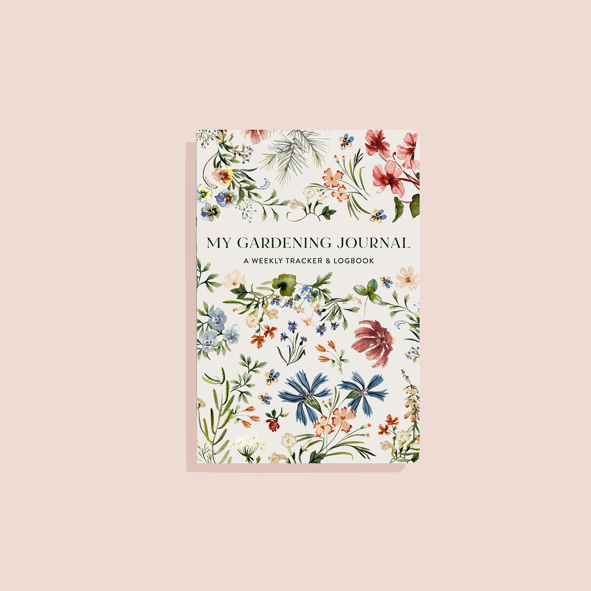 Gardening journal with floral design on a beige background