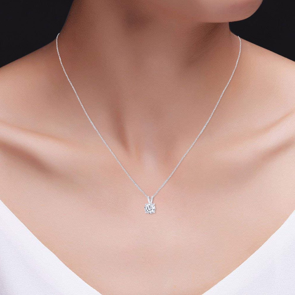 1.00 CTW Lab-Grown Round Diamond Solitaire Pendant in Solid 14K Gold – F Color, VS Clarity, AGI Certified