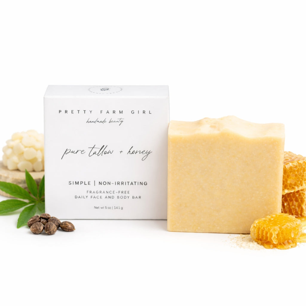 Pretty Farm Girl Pure Tallow + Honey Fragrance Free Handmade Tallow and Goat Milk Soap Bar