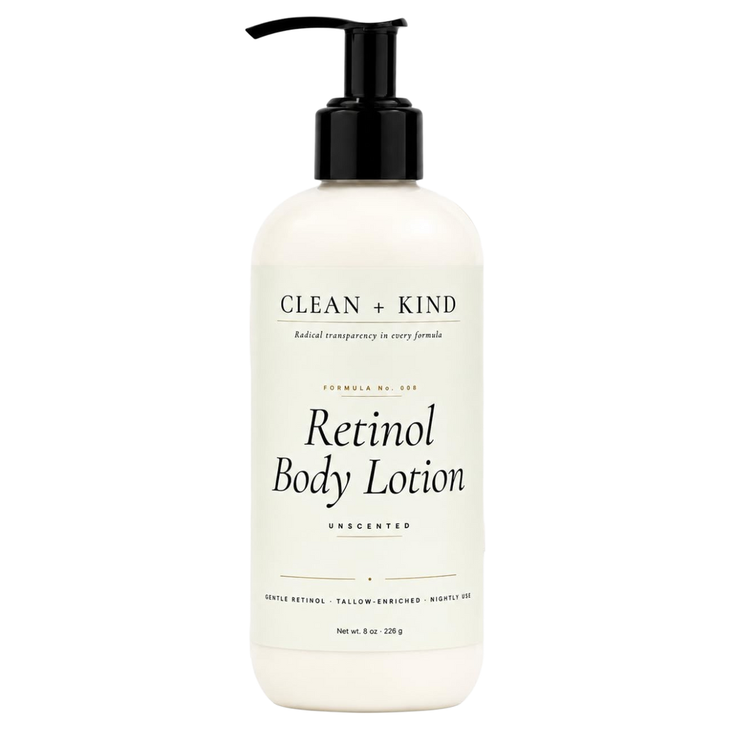 Clean + Kind Retinol Body Lotion, 8 oz — Grass-Fed Tallow, Niacinamide, Shea, Jojoba, & Hyaluronic Acid
