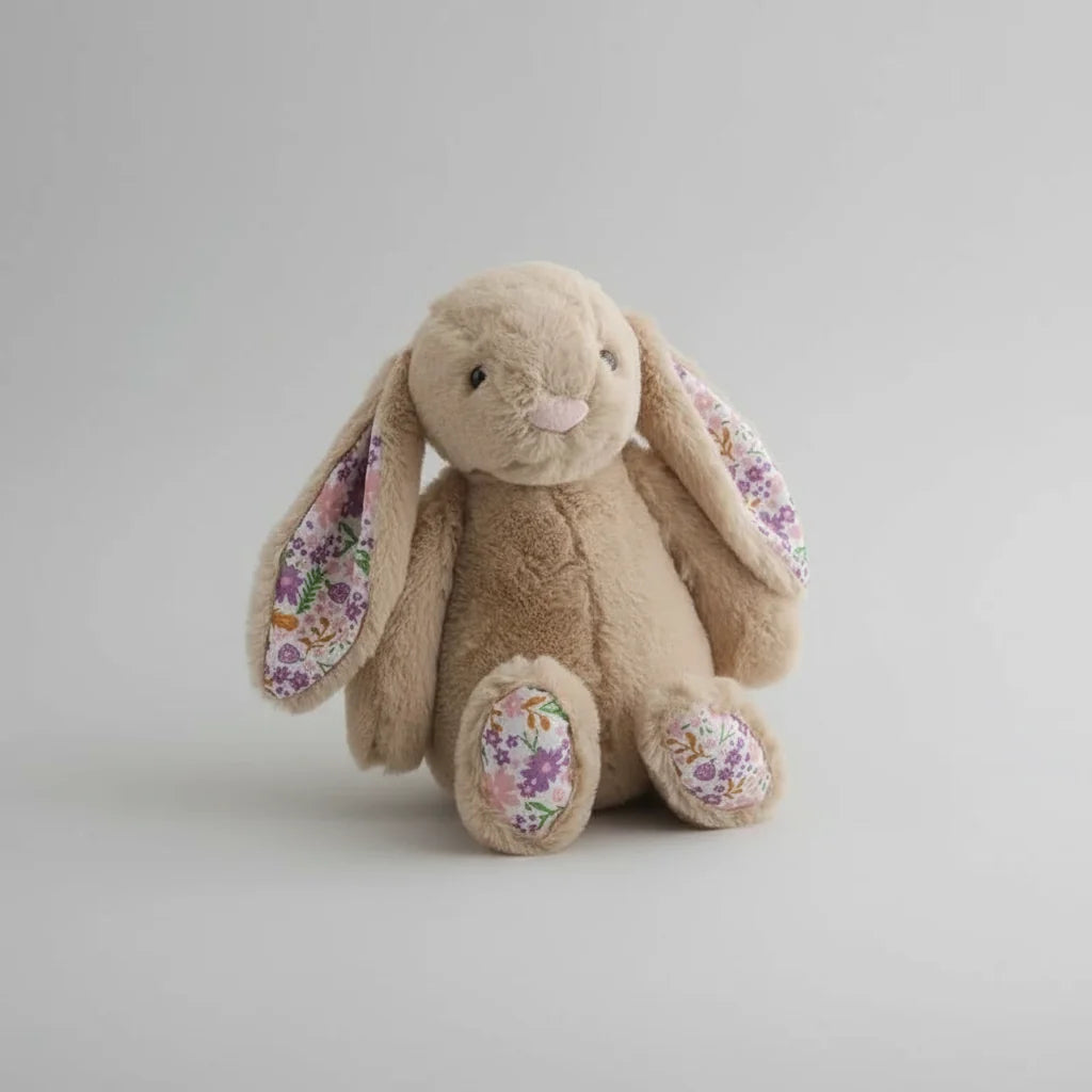 Soft Floral Ears Bonnie Rabbit Plush Toy - Cute Bunny Stuffed Doll for Kids Birthday Gift