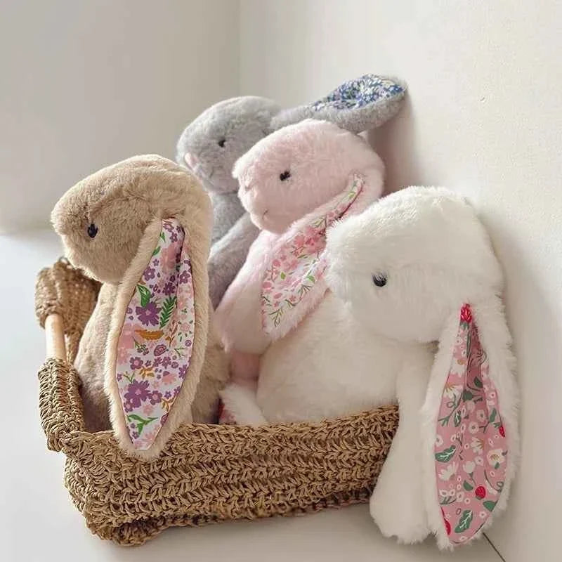 Soft Floral Ears Bonnie Rabbit Plush Toy - Cute Bunny Stuffed Doll for Kids Birthday Gift