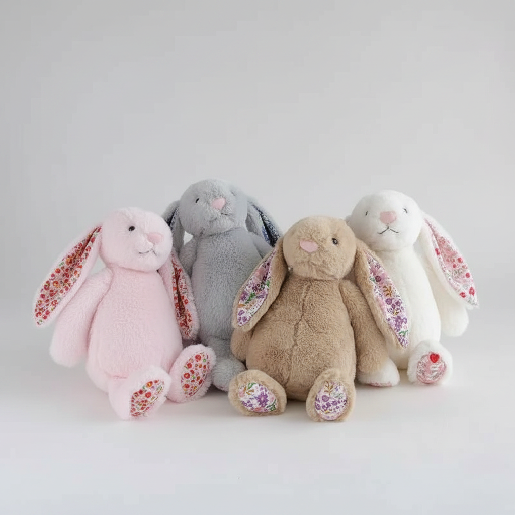 Soft Floral Ears Bonnie Rabbit Plush Toy - Cute Bunny Stuffed Doll for Kids Birthday Gift