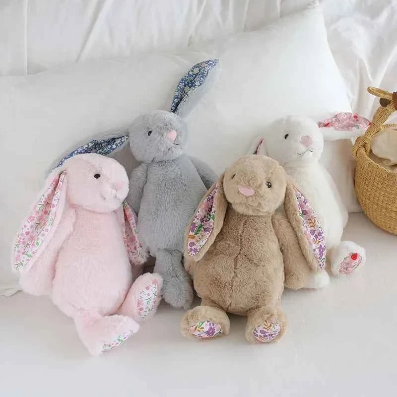 Soft Floral Ears Bonnie Rabbit Plush Toy - Cute Bunny Stuffed Doll for Kids Birthday Gift