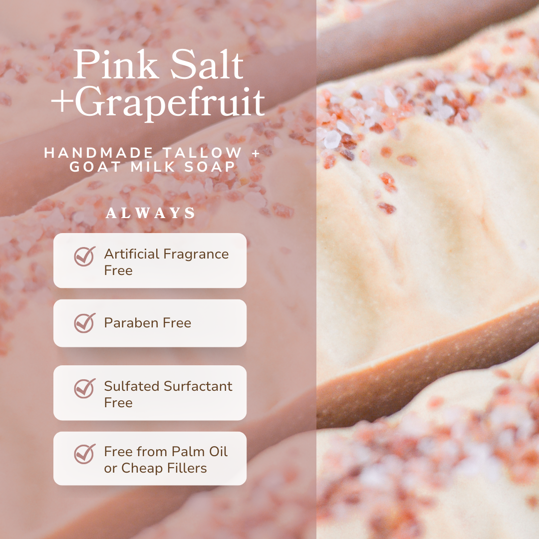 Pretty Farm Girl Pink Salt + Grapefruit Cleansing Bar Handmade Tallow and Goat Milk Soap Bar