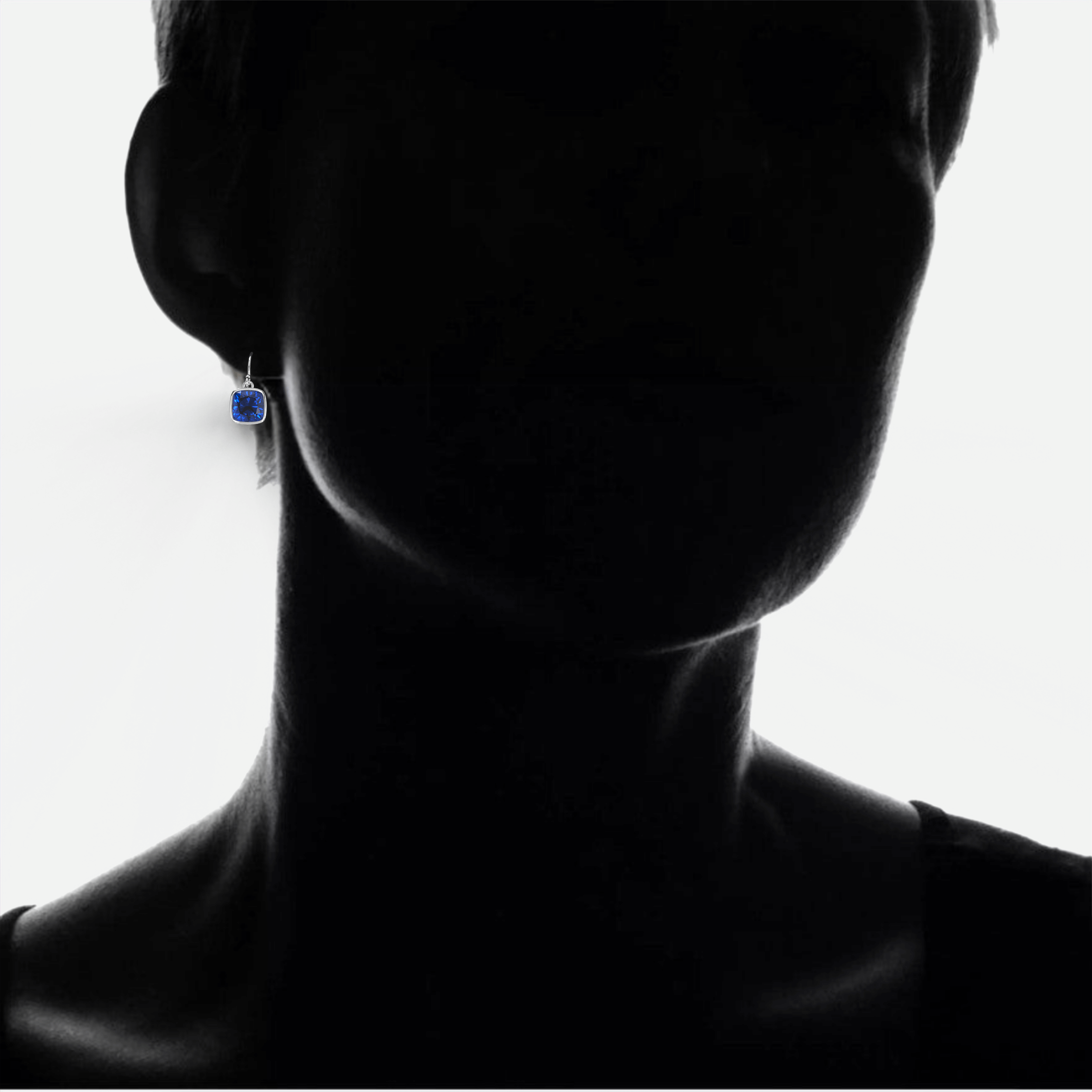 4.50CTW Lab Grown Cushion Cut Blue Sapphire Drop Earrings in 925 Sterling Silver - 8mm Square Gems