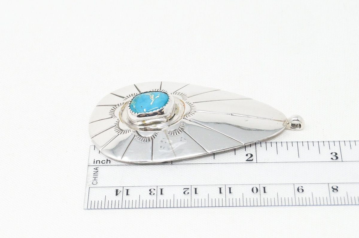 Vtg Native American Eddie Chee Turquoise Sterling Silver Necklace Pendant