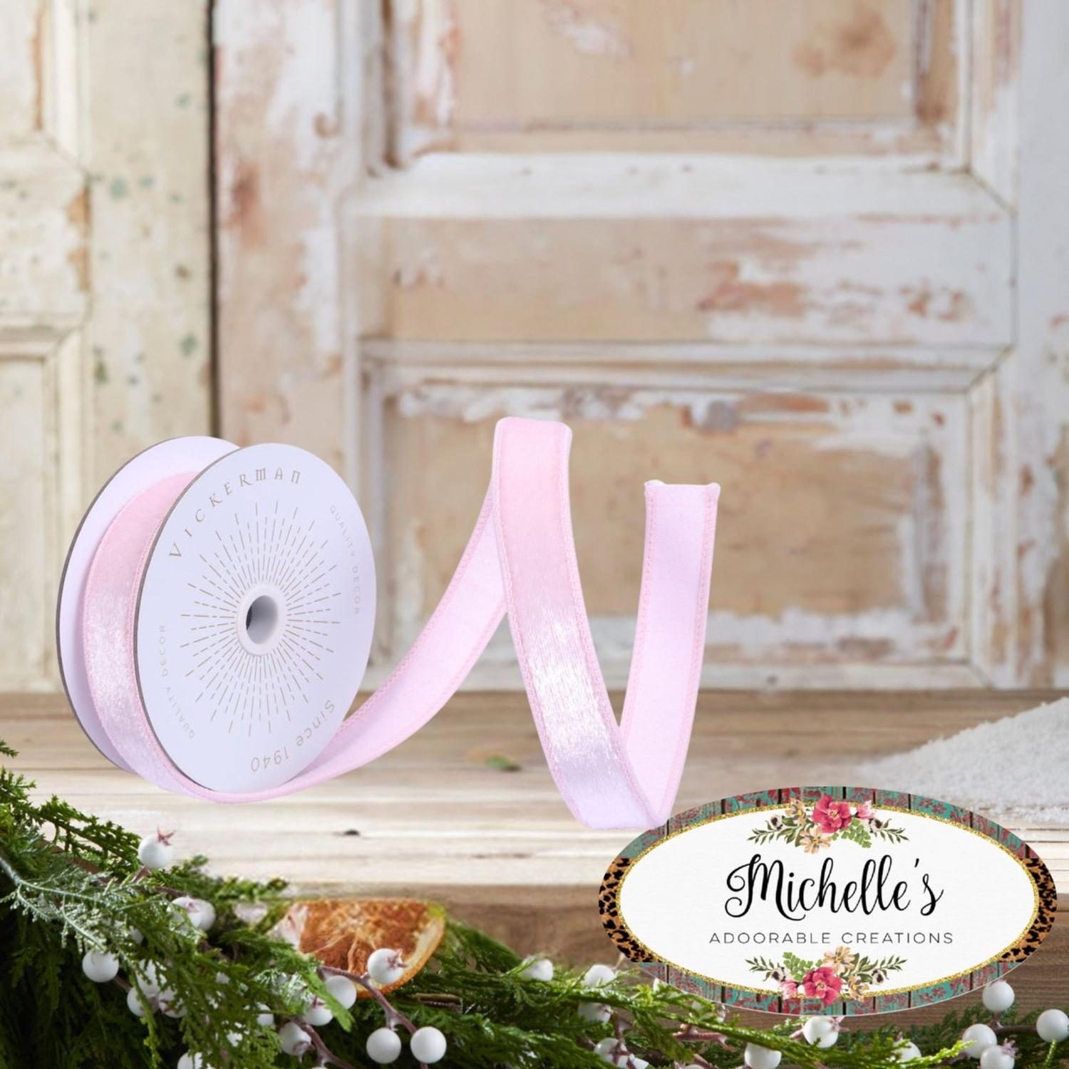 1" Velvet Luster Wired Ribbon: Light Pink (10 Yards)