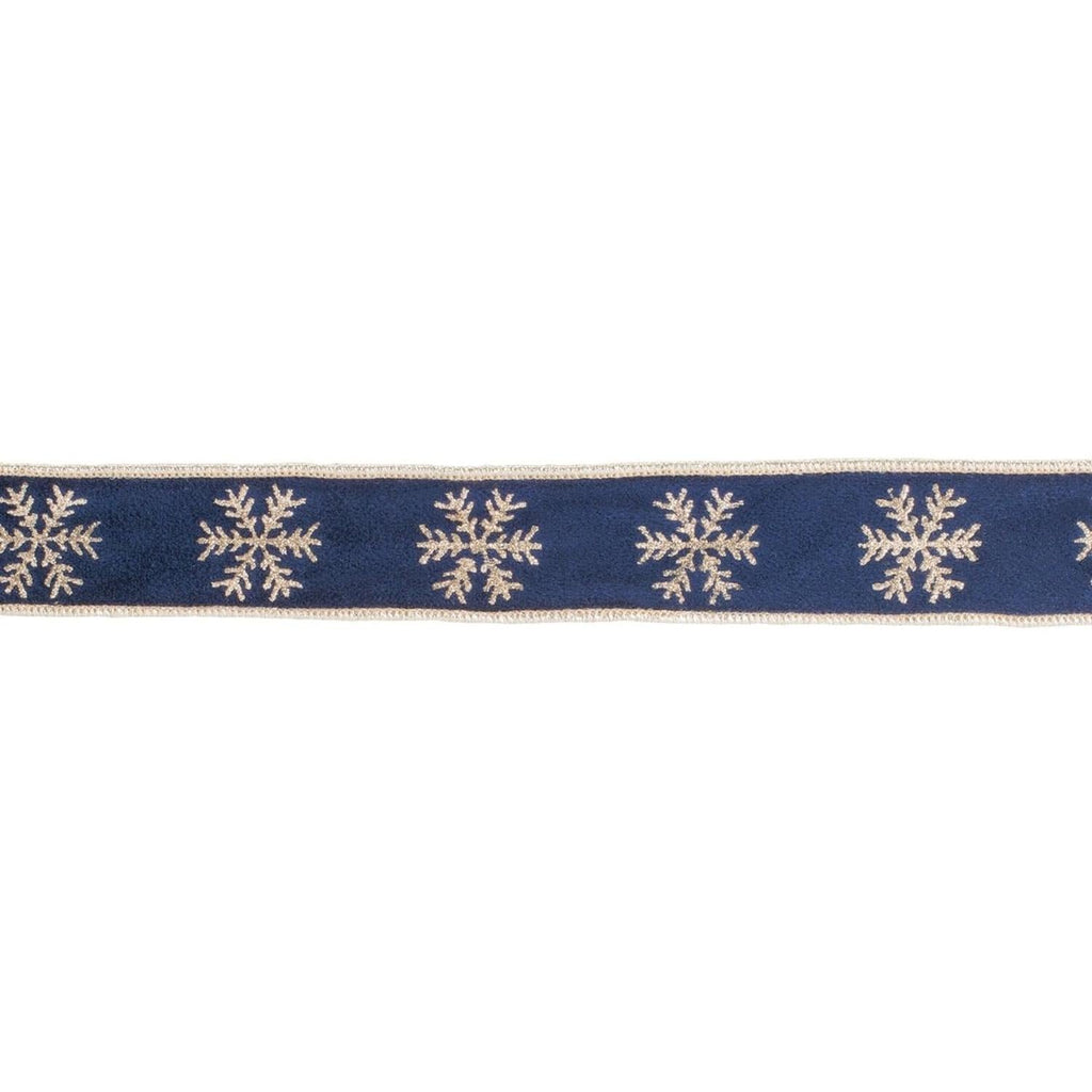1.5" Gold Snowflake Ribbon: Blue (5 Yards)