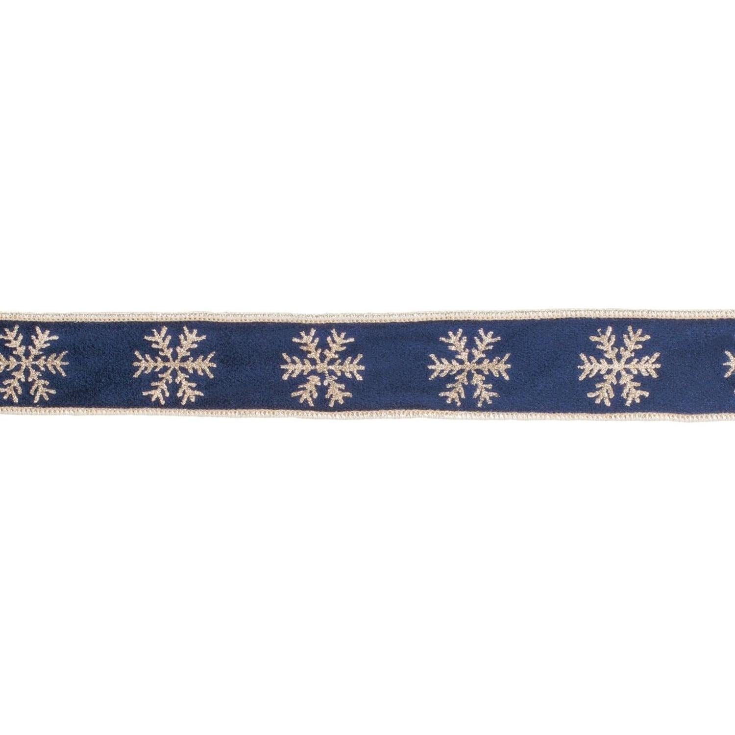 1.5" Gold Snowflake Ribbon: Blue (5 Yards)