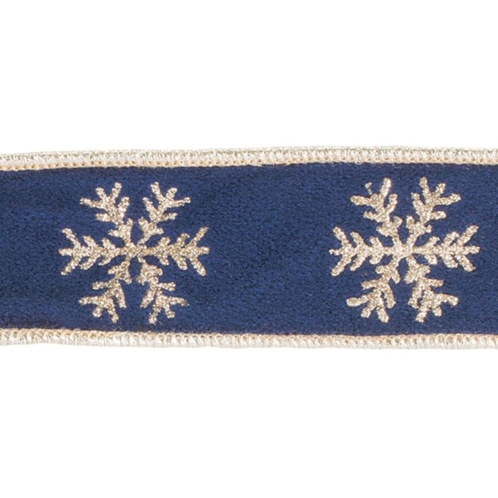 1.5" Gold Snowflake Ribbon: Blue (5 Yards)
