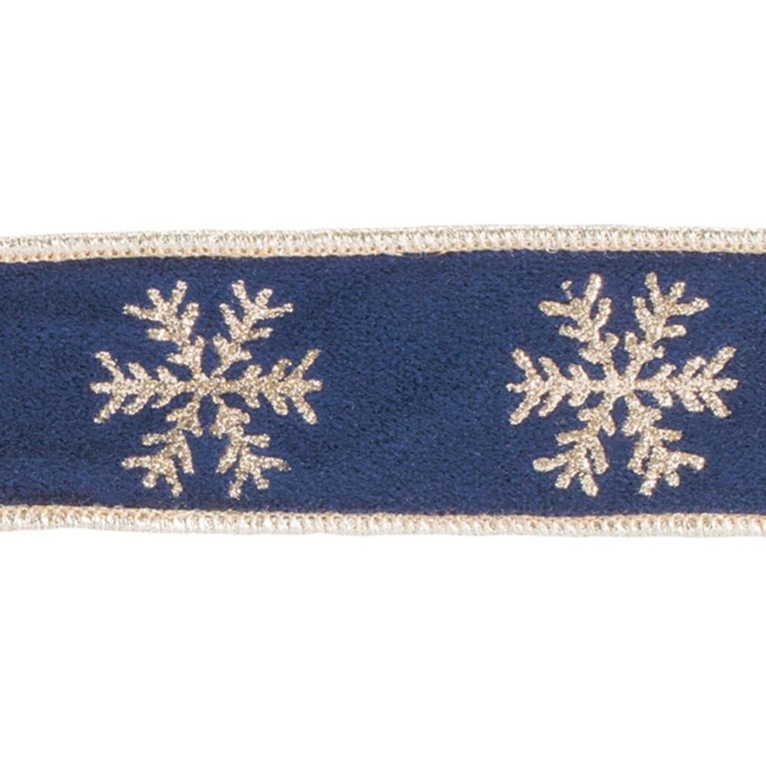 1.5" Gold Snowflake Ribbon: Blue (5 Yards)
