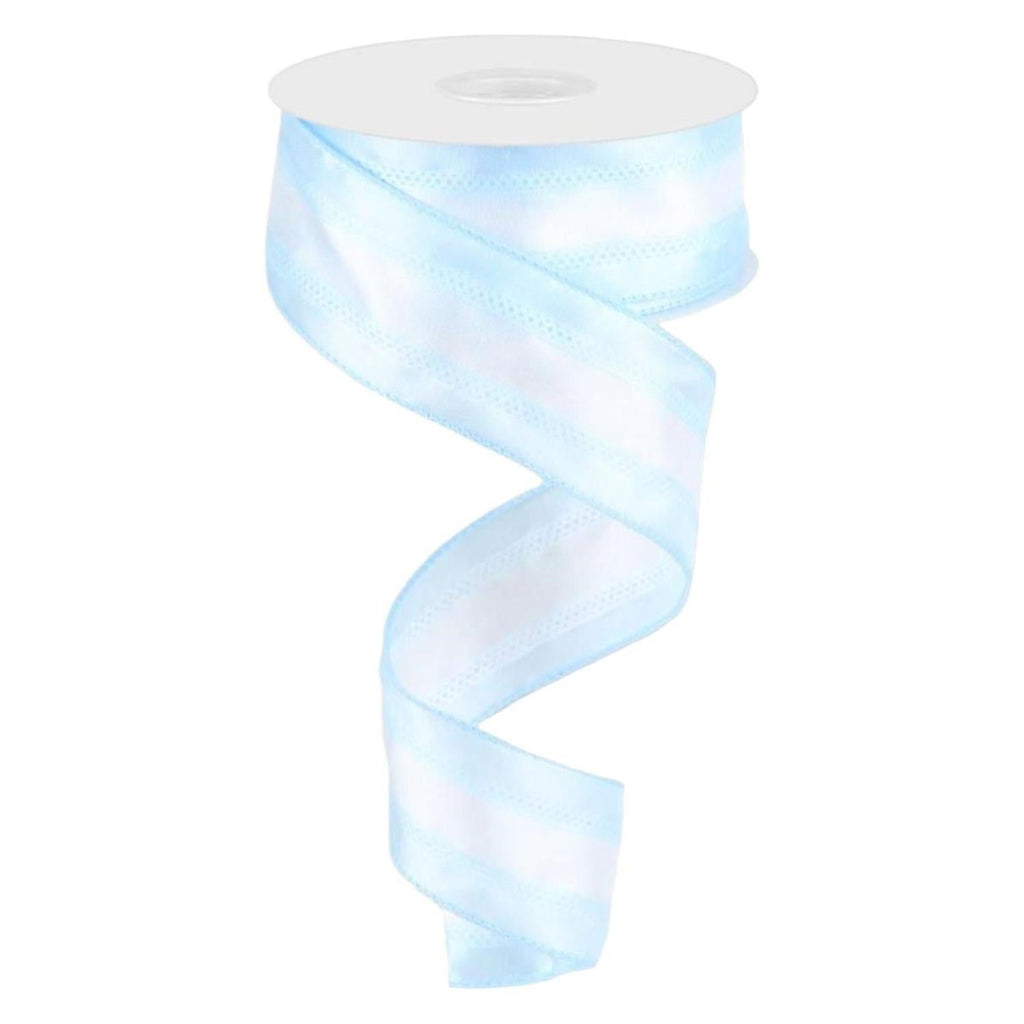 1.5" Satin Team Stripe Ribbon: Light Blue & White (10 Yards)