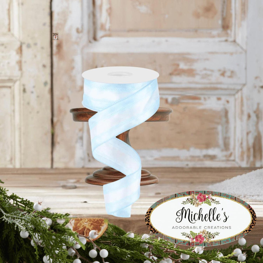 1.5" Satin Team Stripe Ribbon: Light Blue & White (10 Yards)