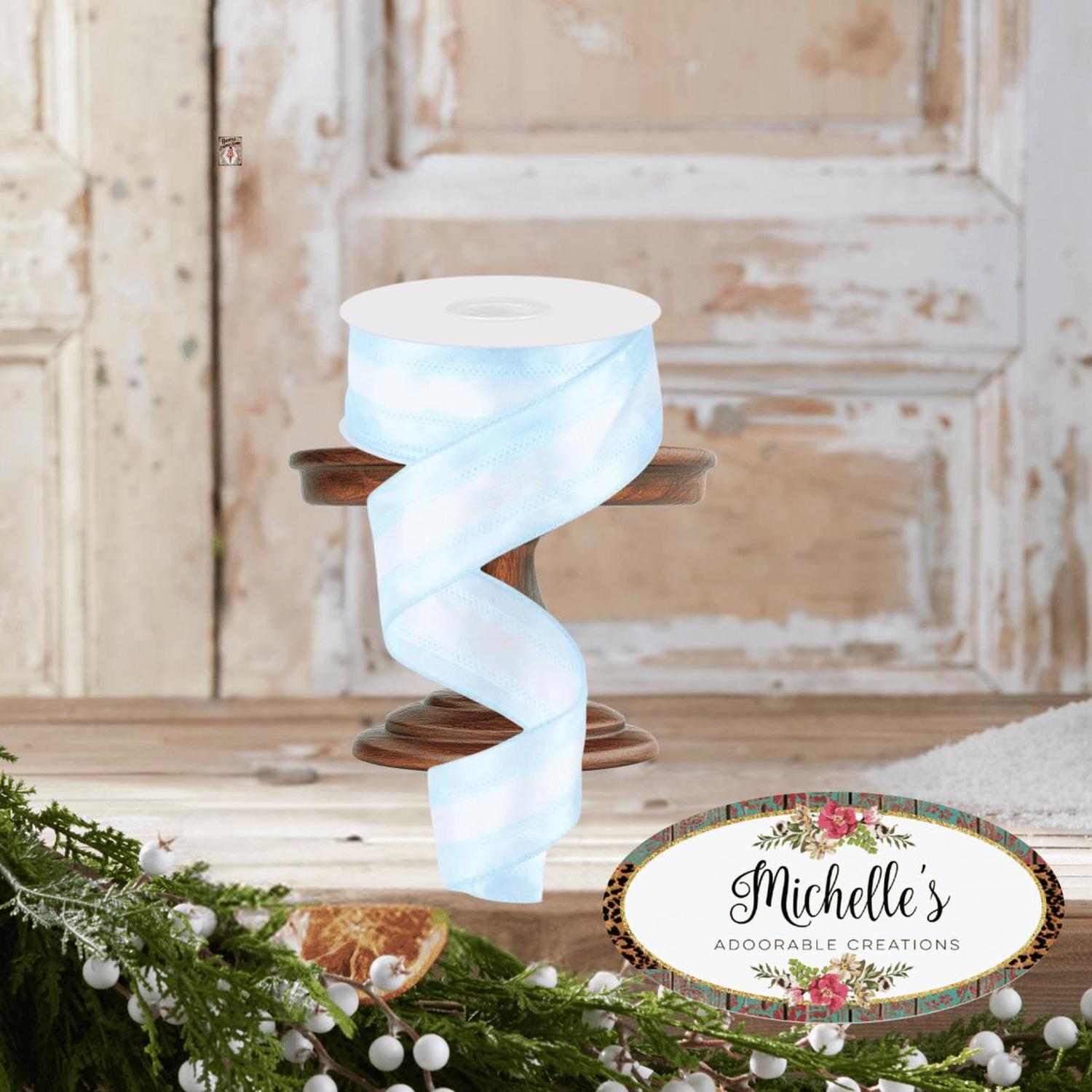 1.5" Satin Team Stripe Ribbon: Light Blue & White (10 Yards)