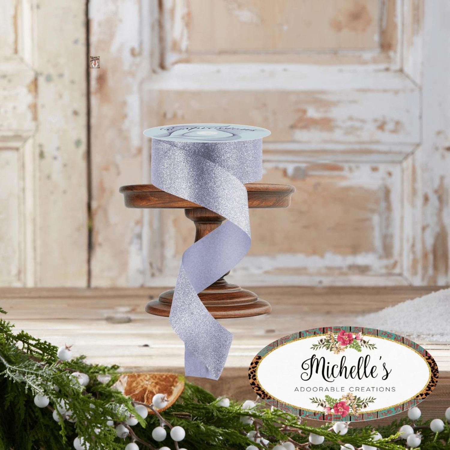 1.5" Shimmer Glitter Satin Ribbon: Silver (25 Yards)