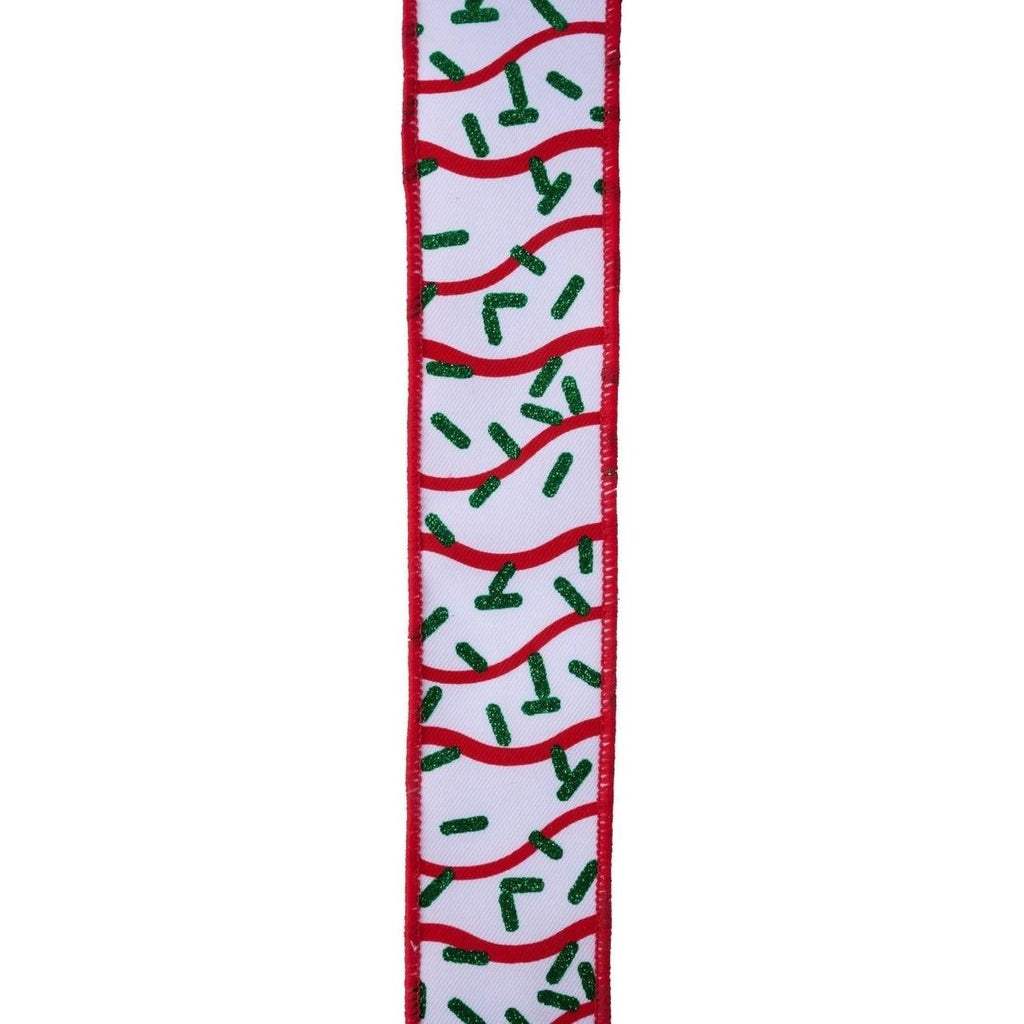1.5" Wavy Stripe Glitter Sprinkle Ribbon: White (10 Yards)