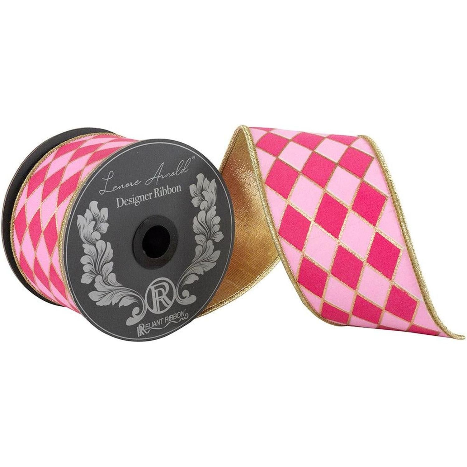 2.5 in Two Tone Pink Gold Trim Harlequin Ribbon (5 Yards)