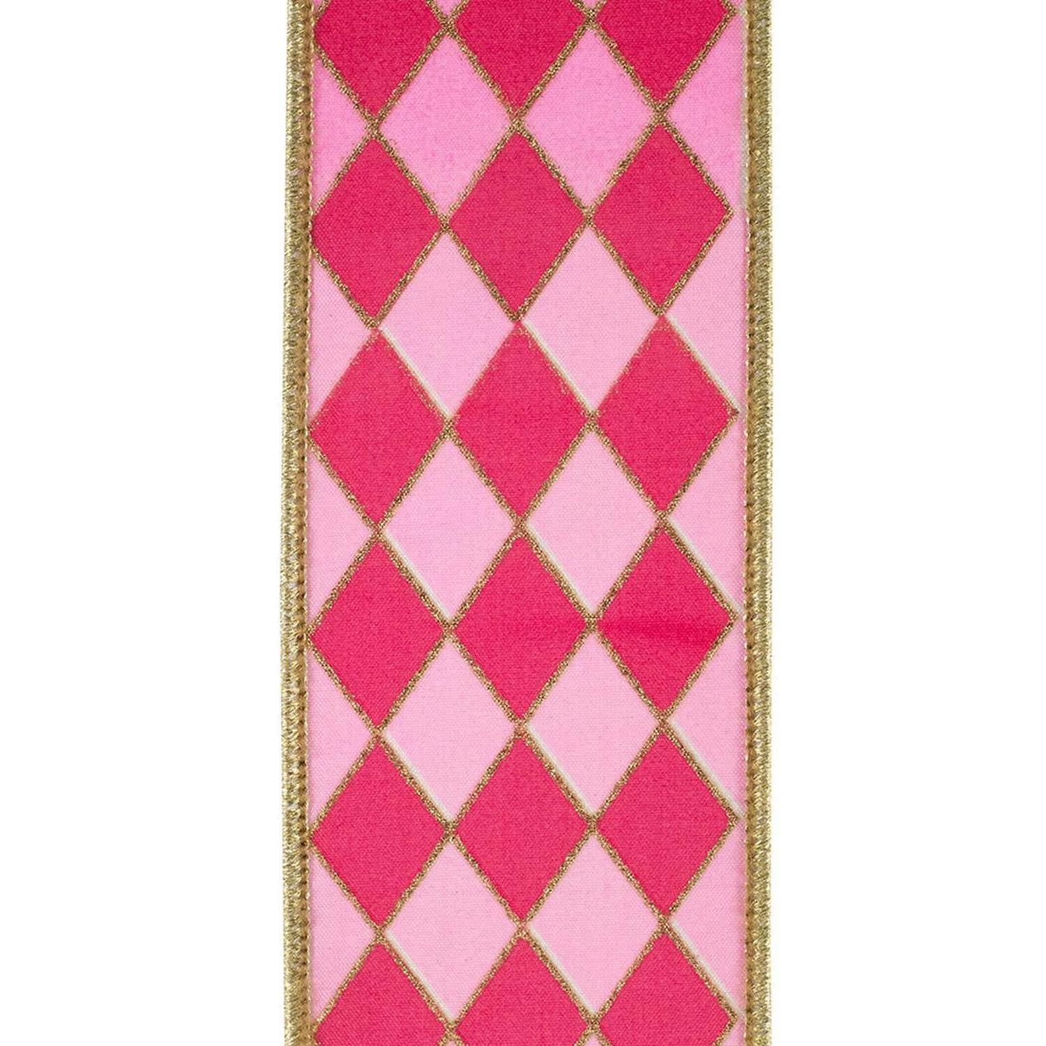 2.5 in Two Tone Pink Gold Trim Harlequin Ribbon (5 Yards)