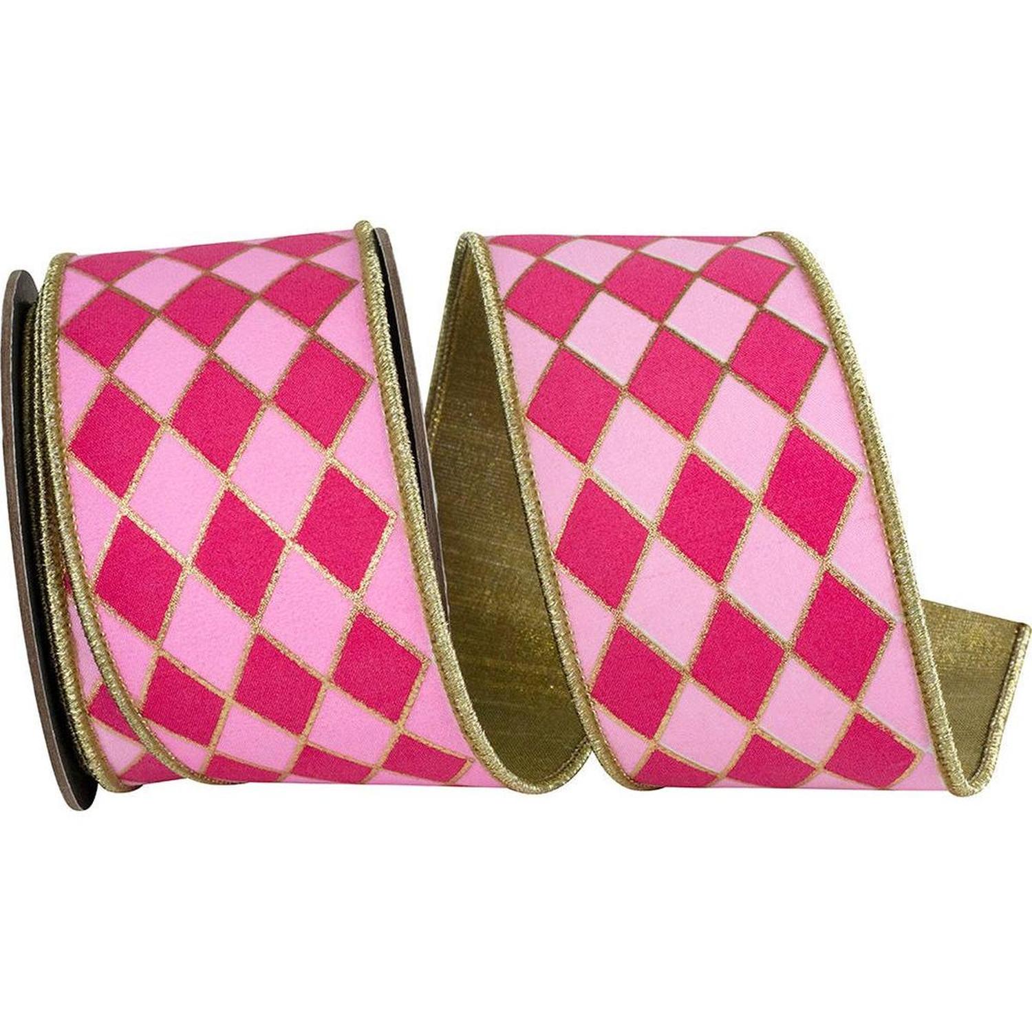 2.5 in Two Tone Pink Gold Trim Harlequin Ribbon (5 Yards)