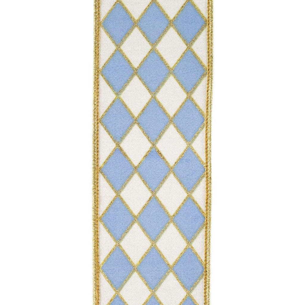 2.5in French Blue Gold Trim Harlequin Ribbon (10 Yards)