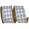 2.5in French Blue Gold Trim Harlequin Ribbon (10 Yards)