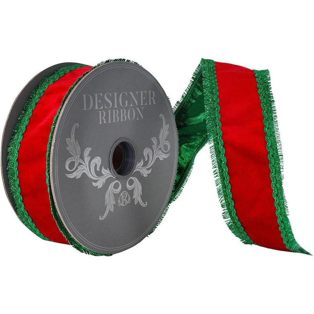 2.5in Opulent Trim Fringe Velvet Ribbon: Red/Green (10 Yards)
