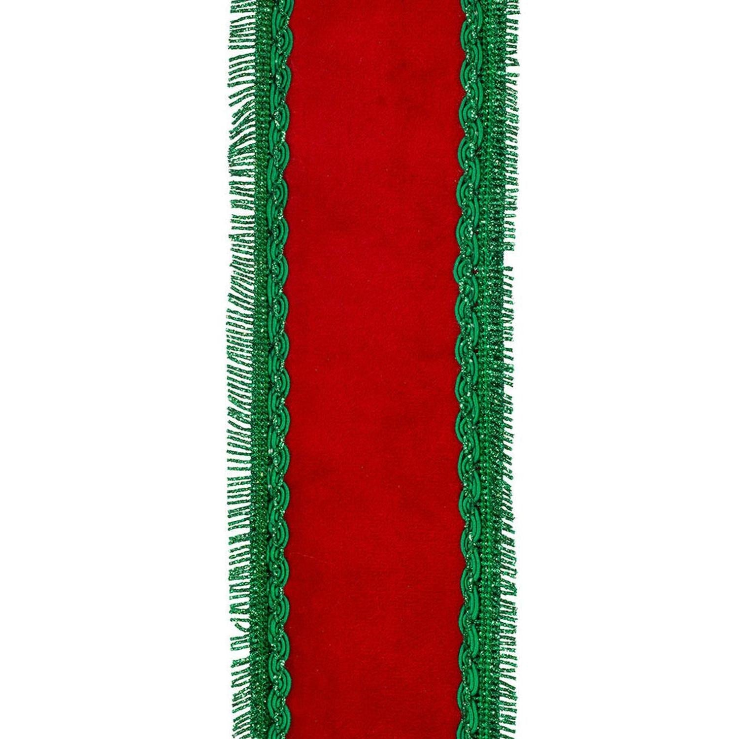2.5in Opulent Trim Fringe Velvet Ribbon: Red/Green (10 Yards)