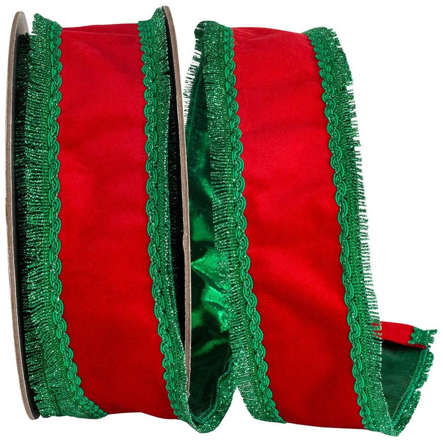 2.5in Opulent Trim Fringe Velvet Ribbon: Red/Green (10 Yards)