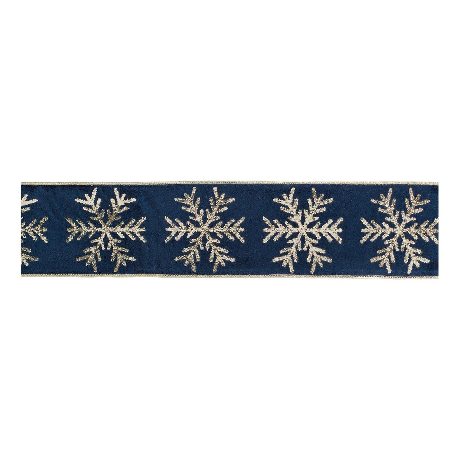 4" Gold Snowflake Ribbon: Blue (5 Yards)