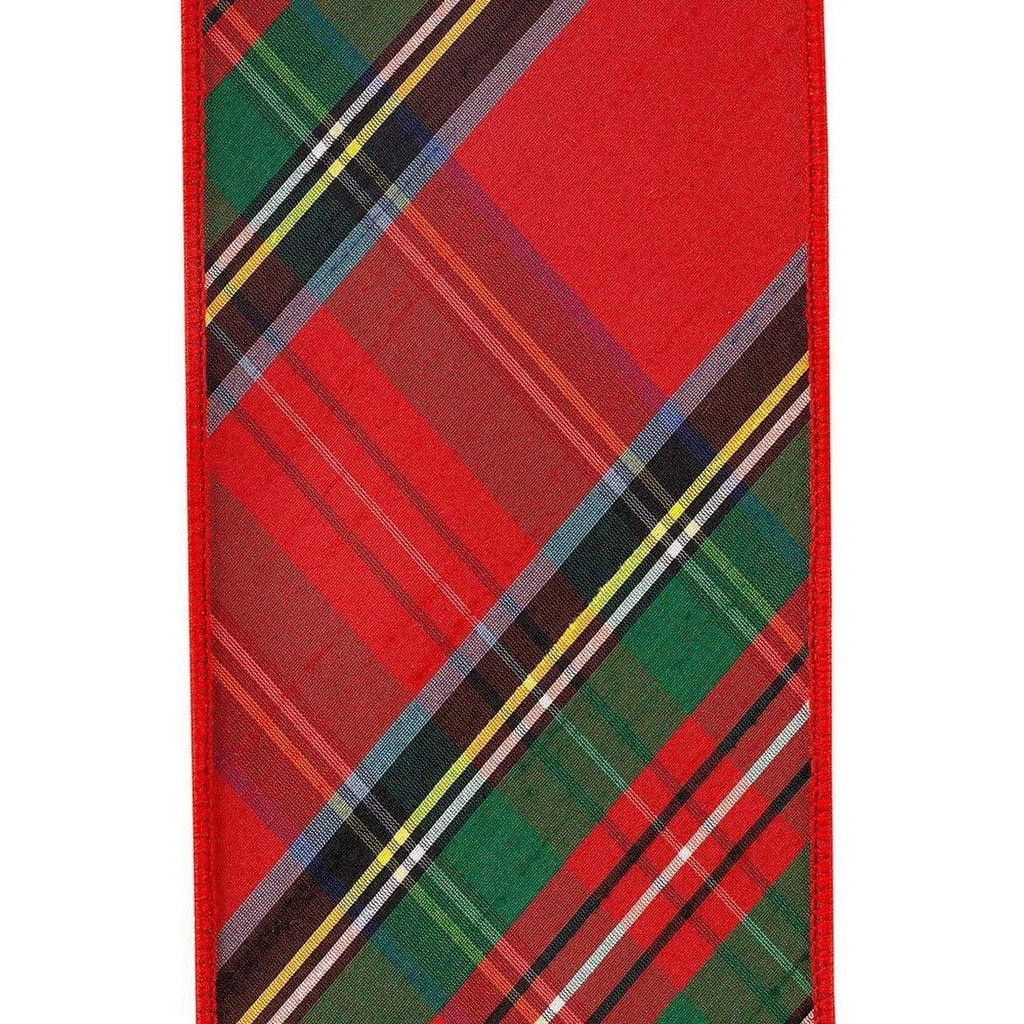 4 in Plaid Dupioni Classic Ribbon: Red (5 Yards)