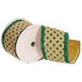 4 inch Jeweled Ribbon: Green/Gold (5 Yards)
