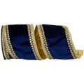 4" Velvet Deluxe Jewel Ribbon: Navy/Gold (5 Yards)
