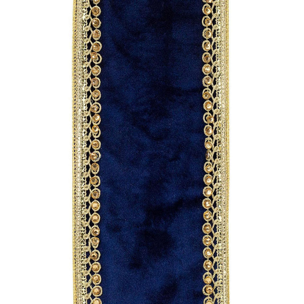 4" Velvet Deluxe Jewel Ribbon: Navy/Gold (5 Yards)