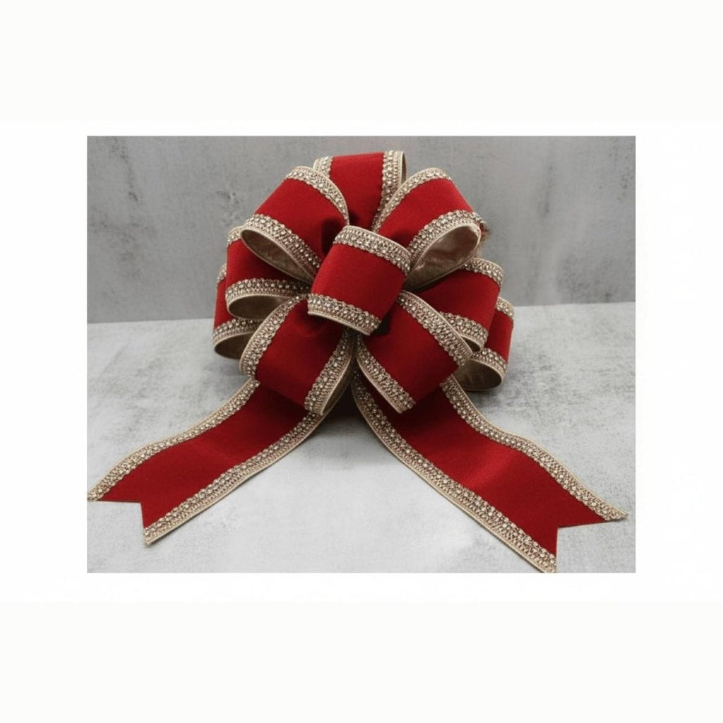 4" Velvet Gold Jewel Ribbon: Red (5 Yards)