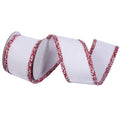 4" White Velvet Sequin Trim Ribbon: White/Red (5 Yards)