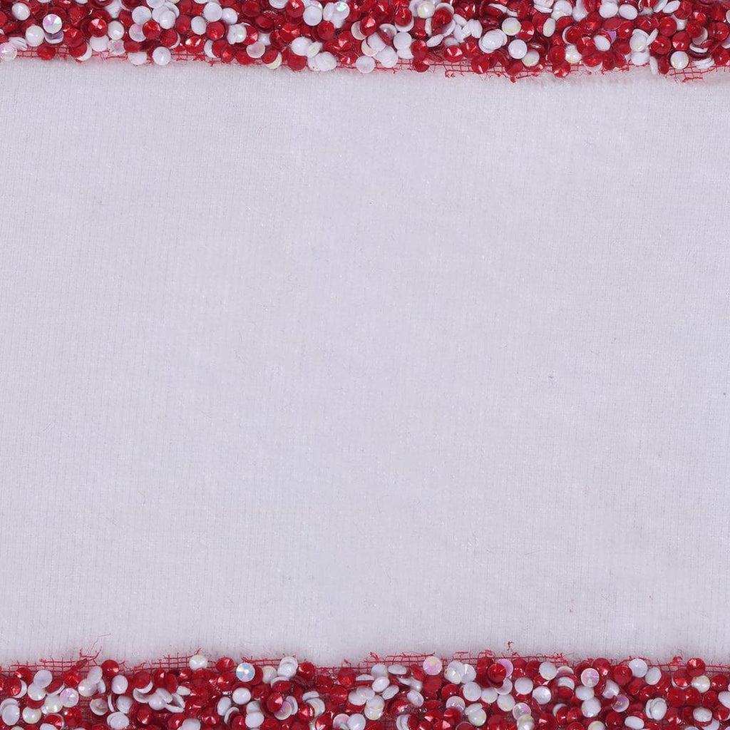 4" White Velvet Sequin Trim Ribbon: White/Red (5 Yards)
