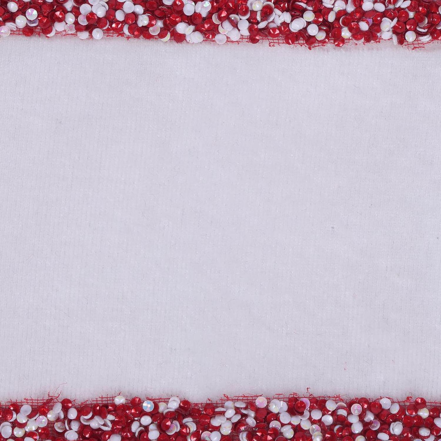 4" White Velvet Sequin Trim Ribbon: White/Red (5 Yards)