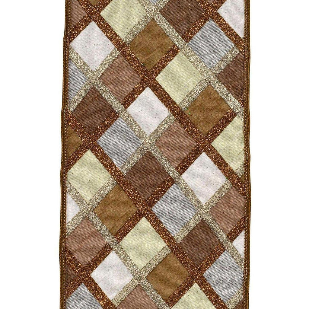 4in Diagonal Glitter Stripe Ribbon: Brown (5 Yards)